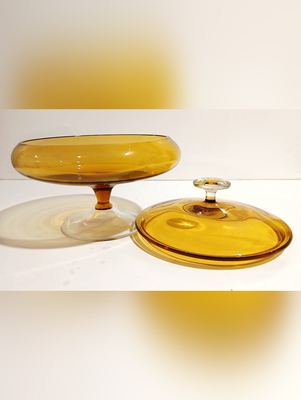 Vintage Amber Glass Covered Compote Dish - Picture 4 of 7